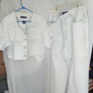 2pc ice blue denim pants suit